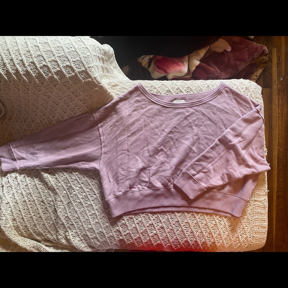 American Eagle Cropped Oversized Crew Neck Sweatshirt Lavender S